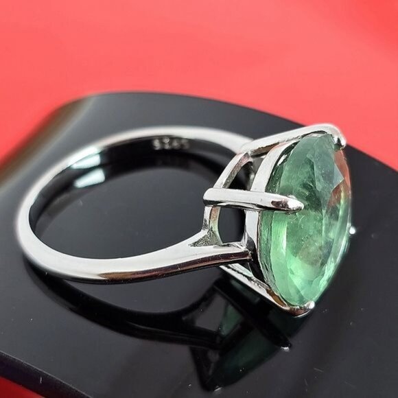Natural Green Fluorite 925 Sterling Silver Ring Sz 9 - Picture 3 of 7
